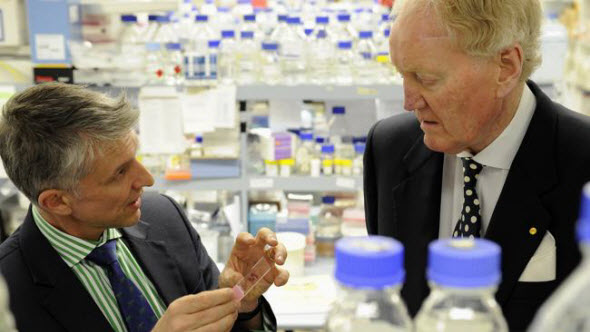 Ron Walker with Prof Grant McArthur at the Peter MacCallum Cancer Centre