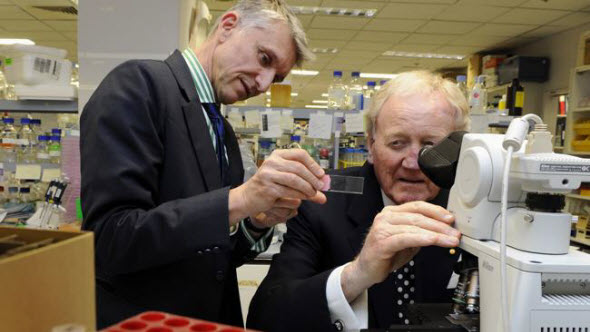 Ron Walker with Prof Grant McArthur at the Peter MacCallum Cancer Centre