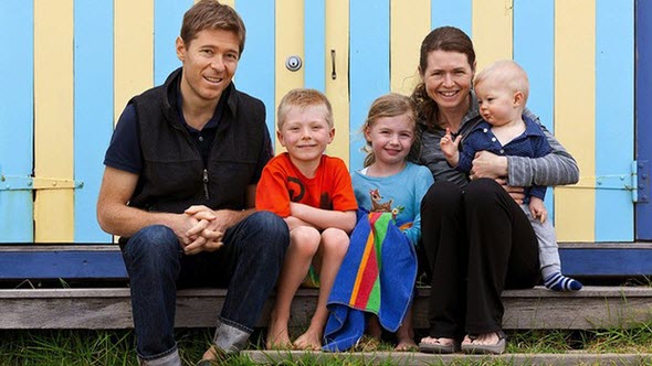 Nick Auden with wife Amy and children, Locky (7), Hayley (5), and Evan (1). Photo: Catherine Sutherland Source: The Age National